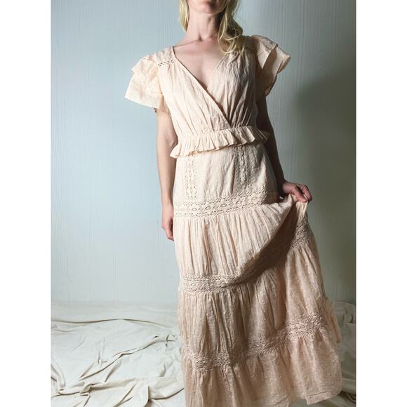 TULAROSA Ellianna Cream Eyelet Lace Tiered Cotton Maxi Prairie Dress US SMALL - Picture 4 of 16